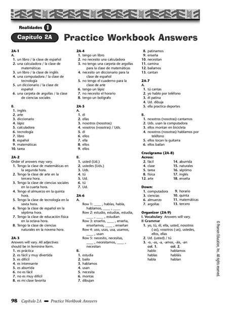  In Realidades 2 Capitulo 3a, students are introduced to various vocabulary words and phrases related to everyday activities, meals, and telling time. To reinforce their understanding, students may complete a crossword puzzle to test their knowledge. Here are the answers for the crossword puzzle: 1. Desayunar: To have breakfast. 